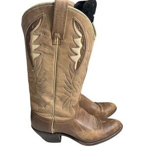 ACME Women's Brown Leather Embroidery Almond Toe Cowboy Western Boots Size US 8A